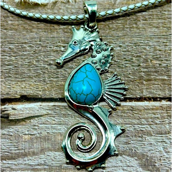 Handmade Nautical Seahorse Necklace with Turquoise & Magnetic Closure! - Picture 9 of 10